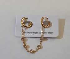 Boucle d'oreille créole chaîne doré avec zirconium blanc Art moderne /EBPM