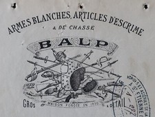 Traite facture 1894 BALP arme blanche escrime épée chasse hunting 157