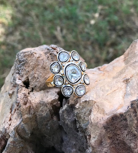 Bague fleurie diamant polki - bague,