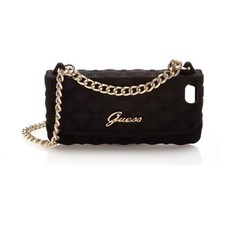 COQUE SILICONE EFFET MATELASSEE GUESS CHAINE POUR APPLE IPHONE 5 5S SE 2016 NOIR