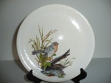 Belle assiette a décor d'oiseau , Rouge-gorge , céramique peint main signée