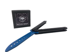 FAUX COUTEAU PAPILLON INITIATION DECO COSPLAY BLEU ACIER