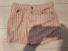 Short jean rayé rose et blanc
