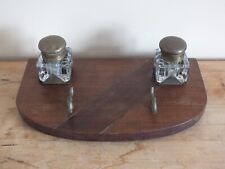 + Ancien encrier porte plume double de bureau en acajou +