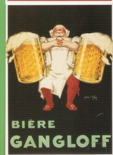 Jean d'YLEN carte postale Bière GANGLOFF- DESSIN : Gros homme  2 grosses chopes