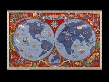  Affiche D'Agence Officielle réédité AIR FRANCE - Planisphère 70x100 cm