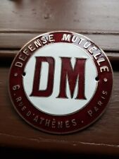 Plaque émaillée automobile Défense Mutuelle Paris 