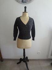 38 40  HAUT PULL ARGENT TOP CHAUVE SOURIS TUNIQUE CHEMISE BLOUSE PULL SUR GILET