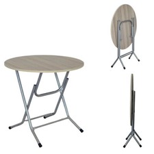 Table Refermable Rond diam.80cm en Fer Avec Plan Effet Bois
