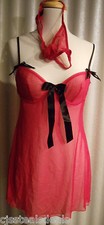 Morgan Taylor Fantasies Nightgown, Red, Teddie Set, String Thong, Small, S