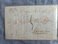 Lac Camerlata Italie Pour LYON . 14 08 1860. Cachet Entrée Rouge Sardaigne Culoz