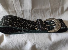 CEINTURE FEMME en CUIR DAIM BLEU 106cm x 5,5cm grande boucle (T.36) VINTAGE Occ.
