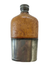 Flasque Olry's 1866 en verre cuir et étain, bouteille flacon alcool XIXem