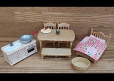 Bureau, chaise, lit, cuisine