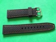 20 mm BRACELET SOLIDE GOMME A TROUS RACING NAUTIC RALLYE NOIR COUTURE JAUNE