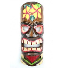 Masque Tiki 30cm en bois motif Fleur. Décoration T