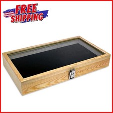 WOODEN JEWELRY DISPLAY CASE Luxurious Organizer Storage Tempered Glass Top Lid