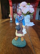 Ancien Santon Platre J Blanc  La Marchande De Poule 14,5 Cm