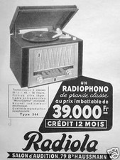 PUBLICITÉ RADIOLA TOURNE DISQUE RADIOPHONO DE GRANDE CLASSE