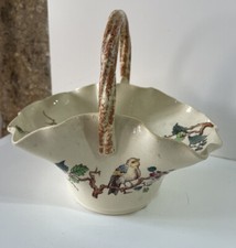 Panier polychrome Style Terre de Fer Choisy le Roi Luneville Oiseau et fleurs