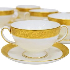 Ensemble de 6 tasses à soupe et soucoupes Wedgwood ASCOT, os de Chine du Japon