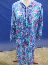 Ensemble N°10 tailleur jupe veste  polyester bleu fleurs T44  Damart