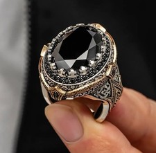 AAA QUALITY SOLID STERLING 925 SILVER HANDMADE MEN'S JEWELRY BLACK ONYX RING