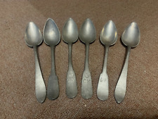 6 CUILLERES ANCIENNES EN ETAIN MOMOGRAMMEES ART POPULAIRE XIXème