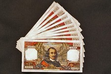 Liasse de 10 billets de 100 Francs Corneille de 1972 (REPRODUCTION)