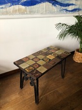 Table Basse Vintage / Ancien Style Vallauris – en Céramique & Fer Forgé