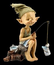 Pixie Kobold Figurine - Pêcheur Petri Heil - Fantaisie Gnome Elfe Fee Déco