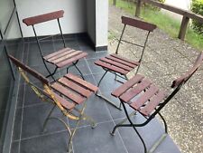 LOT DE 4 ANCIENNES CHAISES DE JARDIN PLIANTES SCHUTZENBERGER BOIS ET FER FORGÉ «