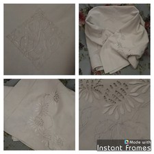 Drap Ancien En Lin Et Coton Linge Blanc De Maison Lit Brodé Monogramme P R