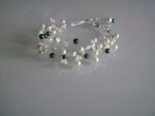 Bracelet blanc cassé/Gris anthracite foncé robe Mariée/Mariage/Soirée perles