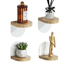 Lot de 4 Petites Etagere Murale Blanche, Tablettes Flottantes en Bois avec Pi...