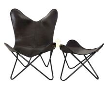 Chaise En Cuir Suspendue Et Pouf – Chaise Papillon Fait Main Avec Repose-Pieds