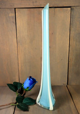 Grand Vase en Verre d'Art de Murano Opaline Bleu et Blanc Soliflore H 43 cm
