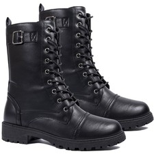 A2Z Femmes Combat Bottes PU Cuir Fermeture à Lacets Femmes Militaire Chaussures