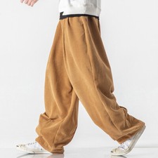 Hommes Velours Sarouel Baggy Pantalon Jambe Large Desseré Taille Élastique