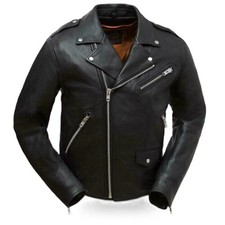 Veste homme cuir de vache véritable haut grain noir moto motard vintage jacket