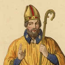 Saint Germain Eveque de Paris  Epoque Clotaire 1er - Gravure originale XIXe