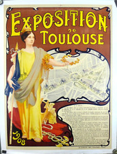 Affiche Ancienne   1908. EXPOSITION de TOULOUSE. Imprimeur Sirven  entoilée