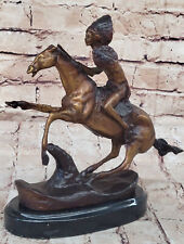 Statue En Bronze Frederic Remington Indien Américain Cheval 10" NR Sculpture