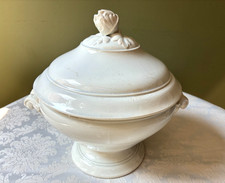 Faïence ancienne  Digoin Sarreguemines XIX ème  Soupière Blanche - espriantik31