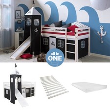 Cadre de Lit superposé 90x200 Matelas Tour Toboggan Mezzanine Pirate Homestyle4u