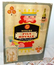 ANCIENNE PLAQUE PUBLICITAIRE BIERE MEUSE PILS ROYALE ANCIEN CARTON /NO ÉMAILLÉE
