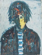 Diyap GÜLER : Jeune homme à la veste en jean, Peinture à l'huile