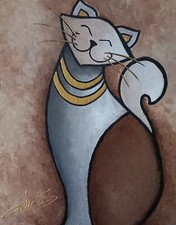 TABLEAU PEINTURE TOILE LE CHAT N°1 PORTRAIT CONTEMPORAIN ORIGINAL CHRISK