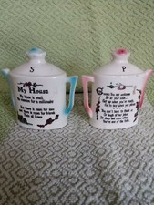 Vintage 1950 Ceramic Salt And Pepper Shakers MY HOUSE Rare Collectible Japan