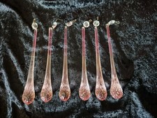 Lot De 6 Pampilles Goutte D'eau Verre De Murano Rosee Année 70th,venini